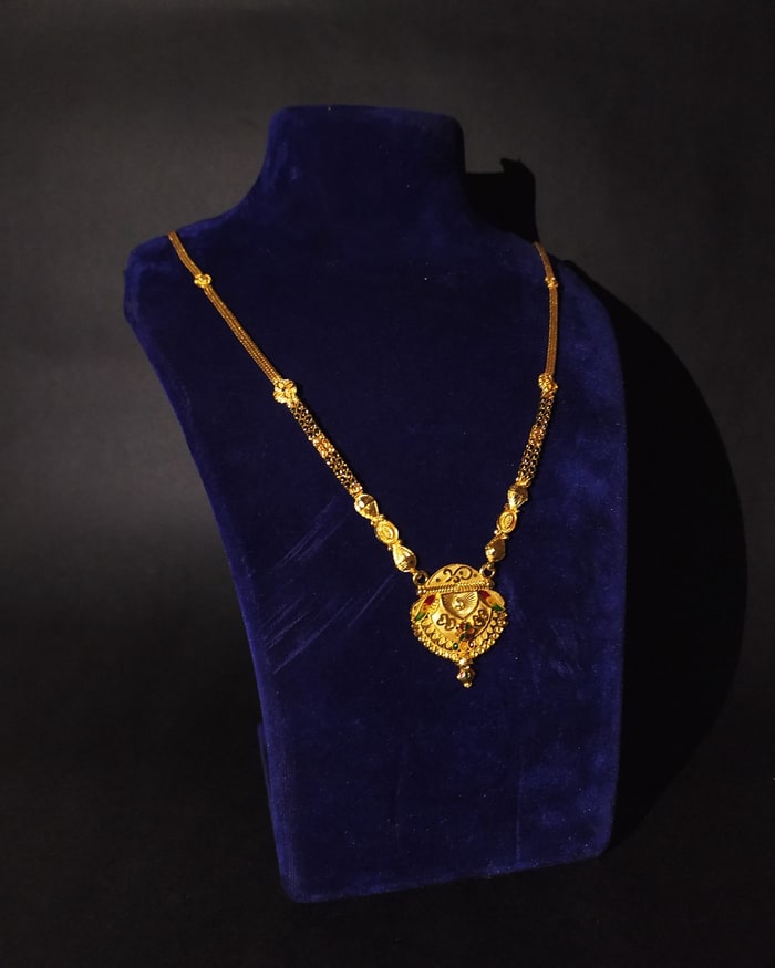 Meenakari Vati Pendant Chain, Cut-bead spacers with a meenakari-accented vati