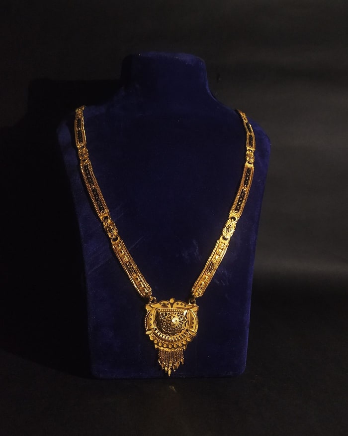 Antique Medallion Pendant Chain, Round ornate medallion pendant on a gold chain