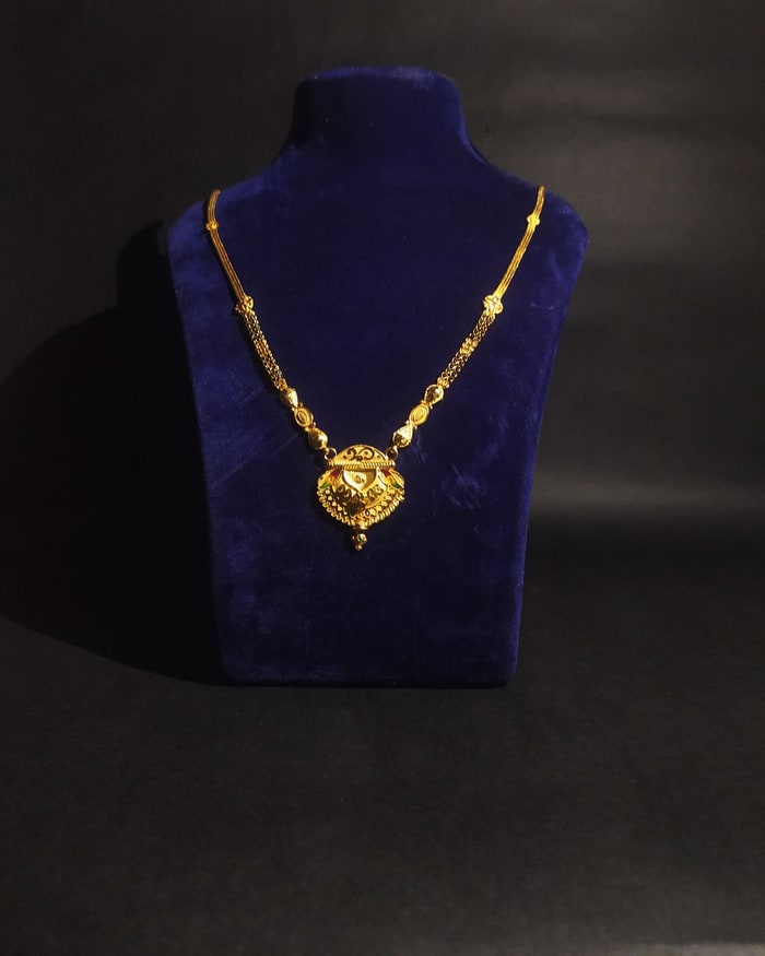 Meenakari Bell Pendant Chain, Slim chain with drop spacers and a bell-shaped meenakari pendant