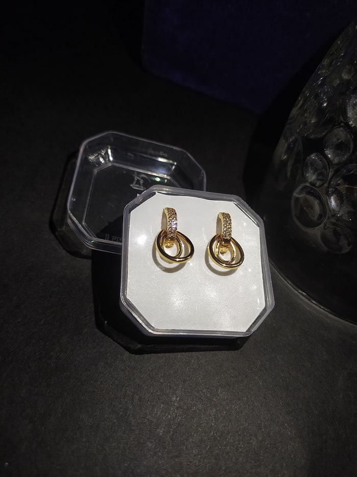 Nakshi Hoop Drops, Interlocking double-hoop drop earrings, one hoop pave-set