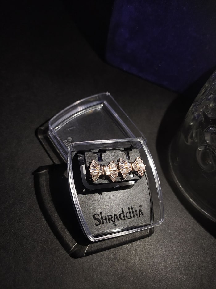 Rose Gold Pankhi Studs, Fan-shaped baguette CZ ear climbers