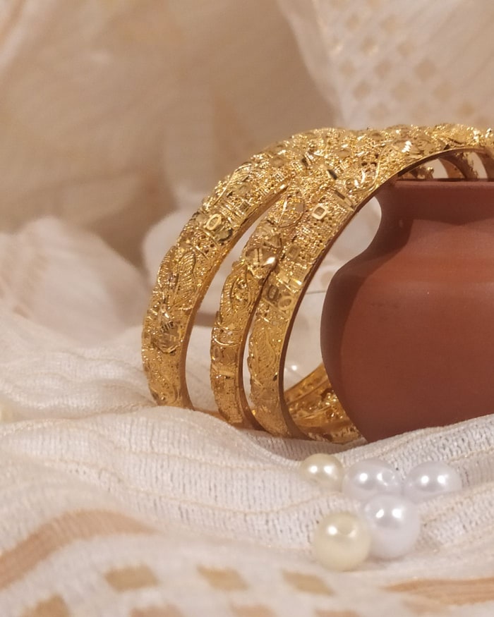 Nakshi Kada Set, Antique filigree cutwork bangles, set of three, floral engraving